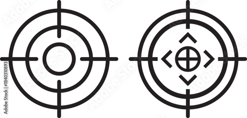 Target icons set. Aim sniper shoot group. Ambition and opportunity symbols. Gun target icons in minimalistic thin line strokes designs. Focus group icon. Editable stroke line icons