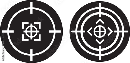 Target icons set. Aim sniper shoot group. Ambition and opportunity symbols. Gun target icons in minimalistic thin line strokes designs. Focus group icon. Editable stroke line icons