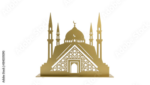 Golden Mosque Silhouette with Islamic Geometric Pattern Isolated on White Background