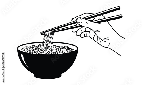 Hand Holding Chopsticks Eating Noodles from Bowl ramen