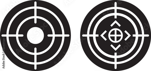 Target icons set. Aim sniper shoot group. Ambition and opportunity symbols. Gun target icons in minimalistic thin line strokes designs. Focus group icon. Editable stroke line icons