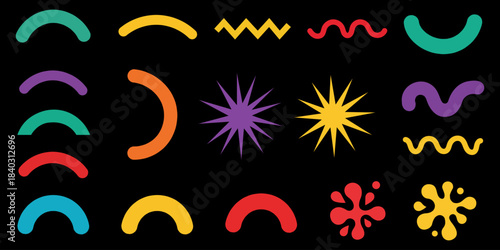 Abstract Shape Collage A vibrant collage of abstract shapes bursts with dynamic energy. Each element, a carefully crafted design, is a study in color, form, and visual expression.