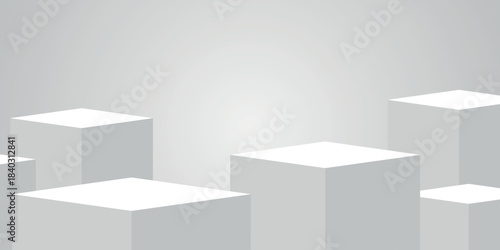 White abstract background with modern and futuristic 3D cube design. Simple podium background concept.