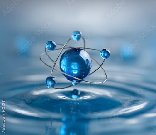 The combination of water droplets and atomic models