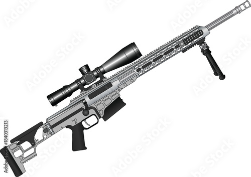 sniper rifle with a support stand and a black scope vector illustration side view. 
