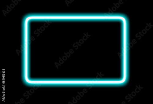 A glowing turquoise neon rectangle displayed on a black background, creating a bright illuminated