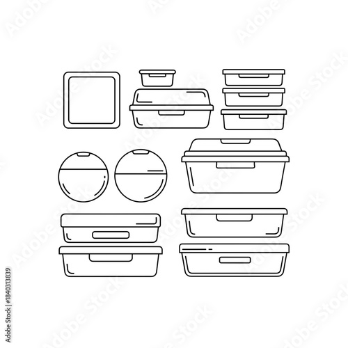 Flat pseudo-vector illustration of various food storage containers. "Ultra Clean Home" concept.