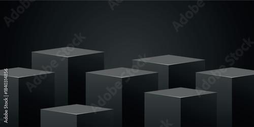 Dark abstract background with modern 3D cube design. Futuristic shiny podium background concept. Vector illustration VOL. 3