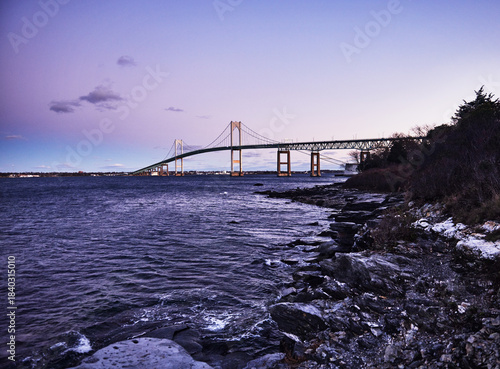Claiborne Pell Bridge, commonly known as the Newport Bridge, spanning the East Passage of the Narragansett Bay in Rhode Island