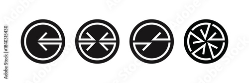 Abstract circular arrow evolution sequence and fragmented motion vector.