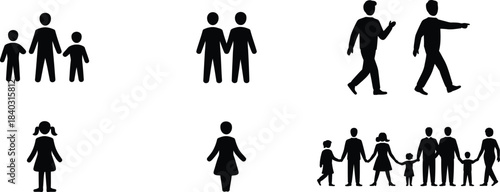 Family and People Silhouettes Collection Representing Individuals Couples and Groups
