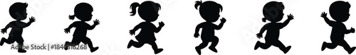 Running Children Silhouettes Collection in Black
