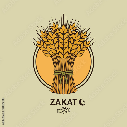 Zakat icon representing Islamic charity and the concept of giving during Ramadhan, with wheat stalks tied by a ribbon