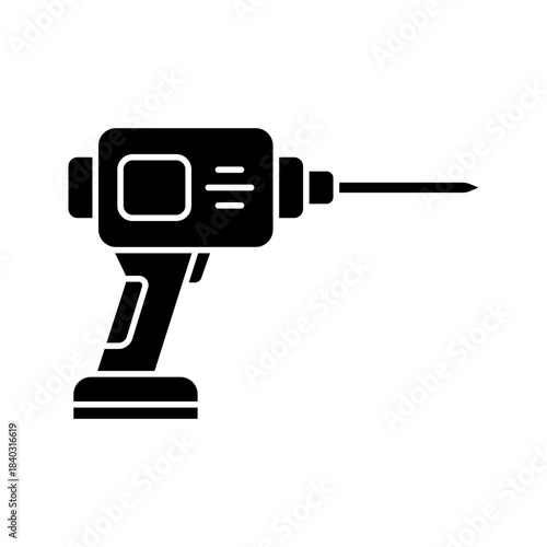 Solid Black Cordless Hand Drill Silhouette Icon
