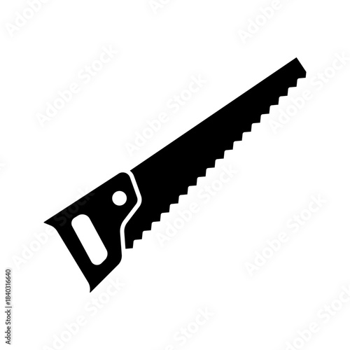 Solid Black Manual Hand Saw Silhouette Icon
