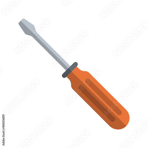 Flathead Screwdriver Hand Tool Flat Vector Icon
