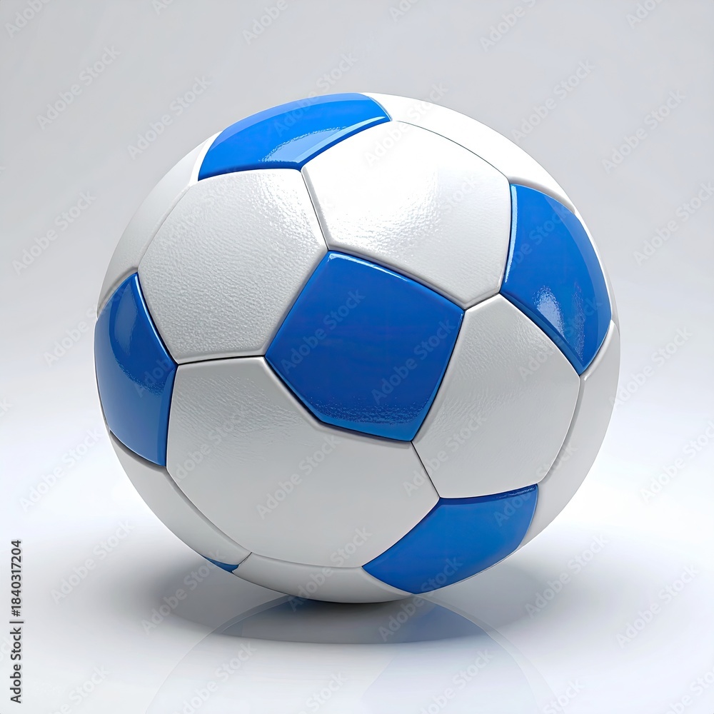Fototapeta premium 3D soccer ball, white with glossy blue panels
