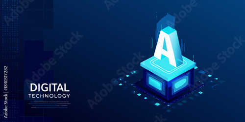 Abstract digital technology illustration featuring a glowing isometric letter a design