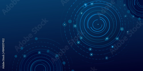 Abstract blue background with concentric circles and scattered glowing particles