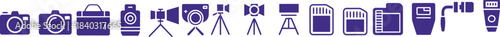 camera shopping bag clock speaker microphone and computer icons in purple
