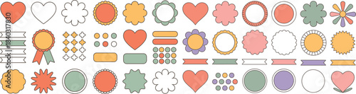 decorative colorful frames and shapes including hearts flowers circles and ribbons for scrapbooking
