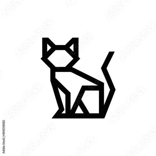Minimalist black geometric cat vector perfect for logos, pet businesses, social media, and cat lover designs. Modern and versatile.