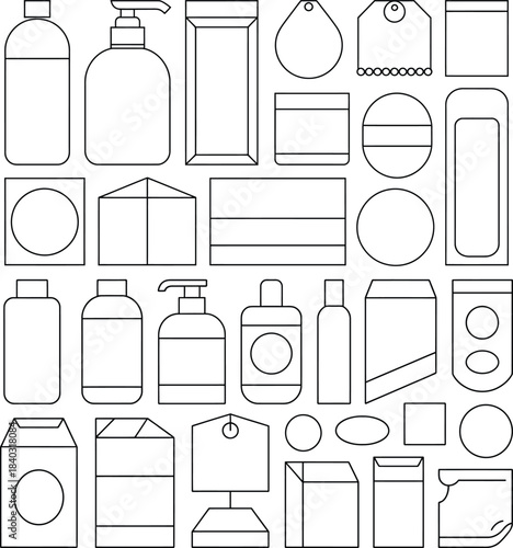 product packaging icons vector, various shapes of containers and boxes design
