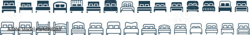 bed icons vector, different types of beds design, including double, single and bunk beds
