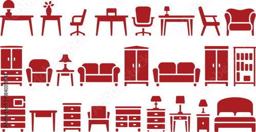 furniture icons vector, including chair, sofa, table and bed, home interior decoration design

