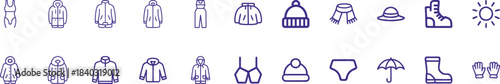 winter clothing icons set for designers looking for clean wearable outfit symbols including jackets hats boots and hoodies in clean line art