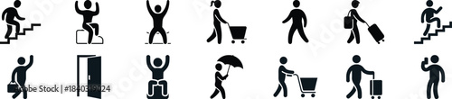 stick figure people icons vector, human silhouette actions and activities design
