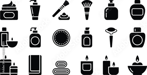 beauty product icons vector, cosmetic bottles and spa treatment elements for skincare design

