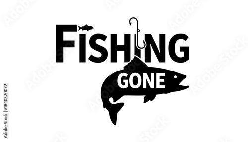 Stylized 'Fishing Gone' Text with Hook and Fish