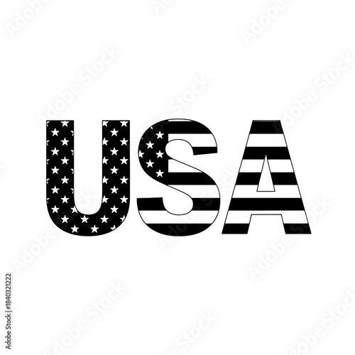 USA Text with American Flag Black and White Design