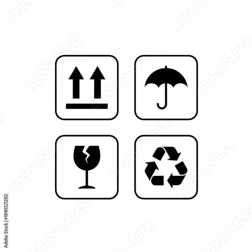International Shipping and Packaging Instruction Symbols Set