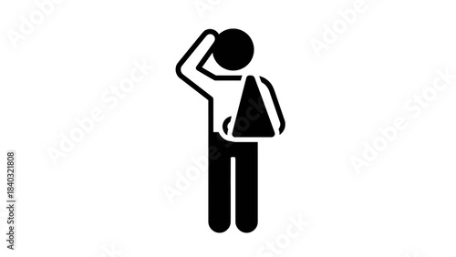 Arm Injury Icon – Black and White Symbol of Person with Sling and Raised Arm for Medical, Safety, and Informational Signage Use
