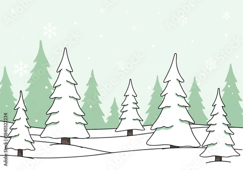 Outline Style Snowy Pine Forest Background