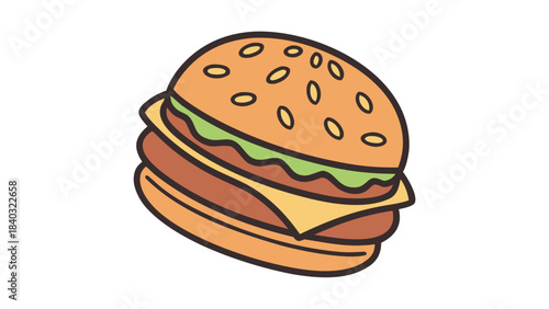 A cheeseburgers with beef, cheese, and lettuce on a white background