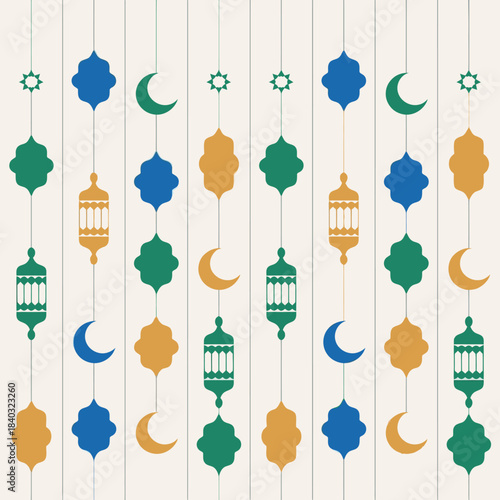 Islamic Lanterns, Crescent Moons, and Stars Design Pattern