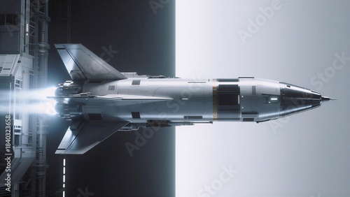 Futuristic spacecraft launching into space, expressed awe or Used in sci-fi scenes