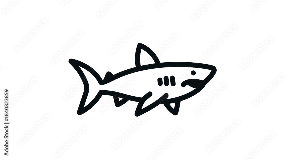 Fototapeta premium Shark illustration with outlined details and transparent background