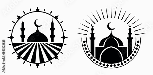 Islamic Mosque Silhouettes with Crescent and Star Designs