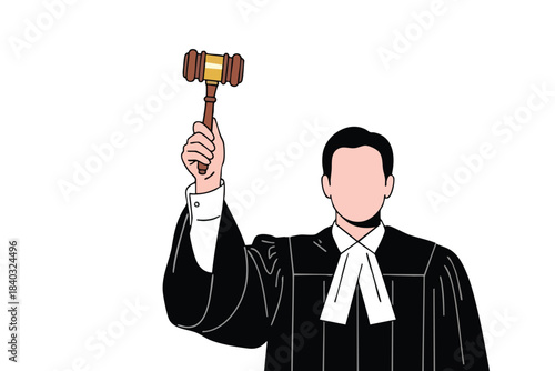 Judge Holding Gavel in Courtroom Scene