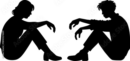 Couple in Conflict Silhouette Sitting on Floor.