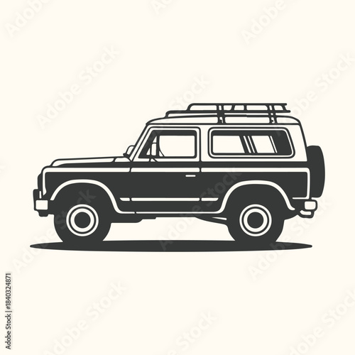 Retro SUV Silhouette with Roof Rack and External Spare Tire vehicle off-road