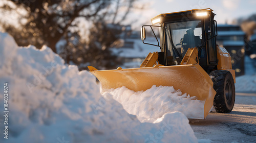 Close-up of an advanced robotic snow sweeper melting ice with eco-safe heating elements, representing industrial robotics, smart environmental management, and urban infrastructure automation.