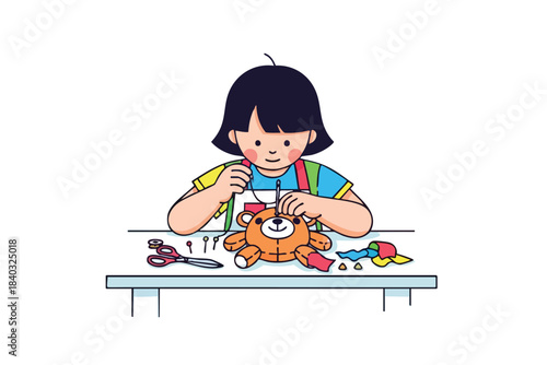 Child Creating Handmade Toy with Craft Supplies