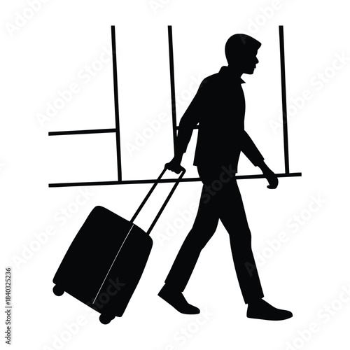 Traveler Pulling Suitcase Silhouette