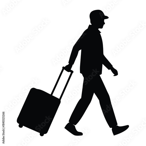 Traveler Pulling Suitcase Silhouette