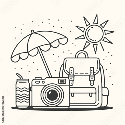 Summer Vacation Essentials with Backpack and Camera travel holiday
